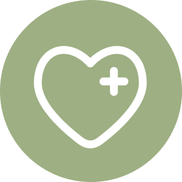 Grünes Icon mit Umriss von weißen Herz und kreuz drinnen